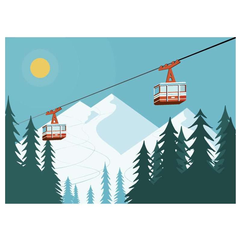 Tableau design montagne et station de ski avec le téléphérique