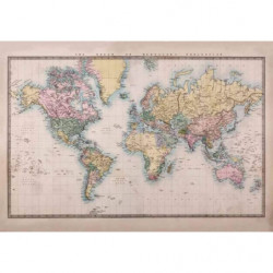 Tableau Carte du Monde Vintage (Taille: XL, Support: Avec Châssis)