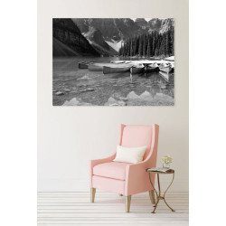 Poster black and white landscape Canada canoe in the river
