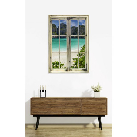 Poster nature fenêtre sur la plage idyllique