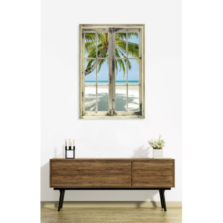 Poster fenêtre sur une plage paradisiaque