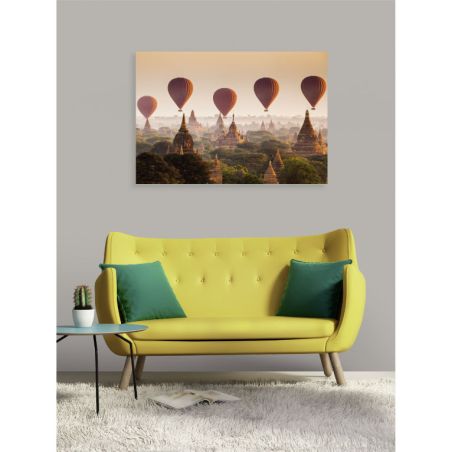 Poster montgolfières sur les temples de Bagan photo sépia