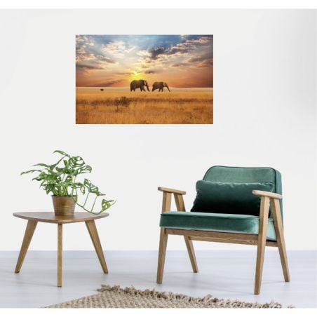 Poster panoramique savane aux éléphants