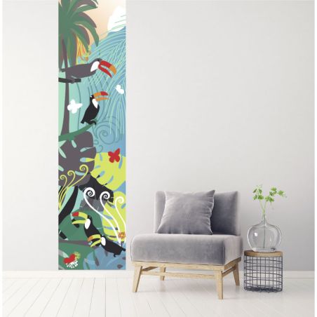 Lé de tapisserie déco chambre d'enfant colorée toucans dans la jungle