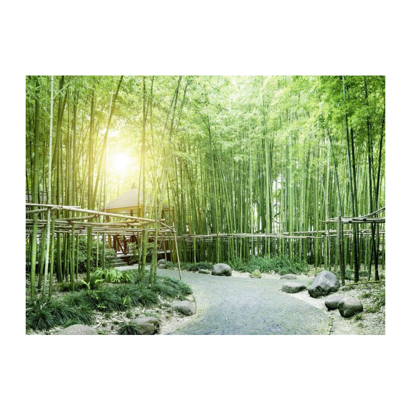 Tableau grand format paysage asiatique zen : cabane dans les bambous