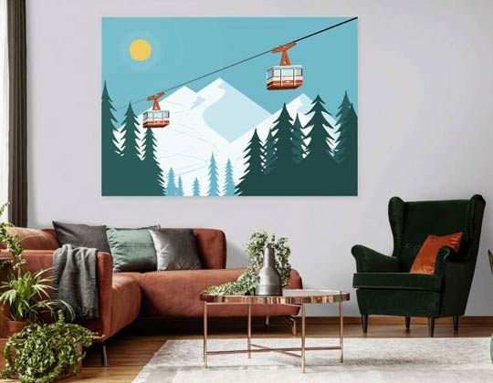 Affiche montagne style vintage dans un salon