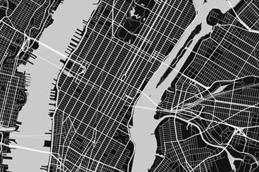 Mapa en blanco y negro de Nueva York